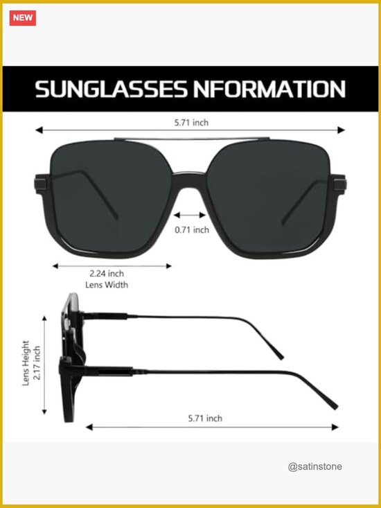 Oversized Retro Square Aviator Sunglasses Double Bridge Pilot Shades with UV main image 4